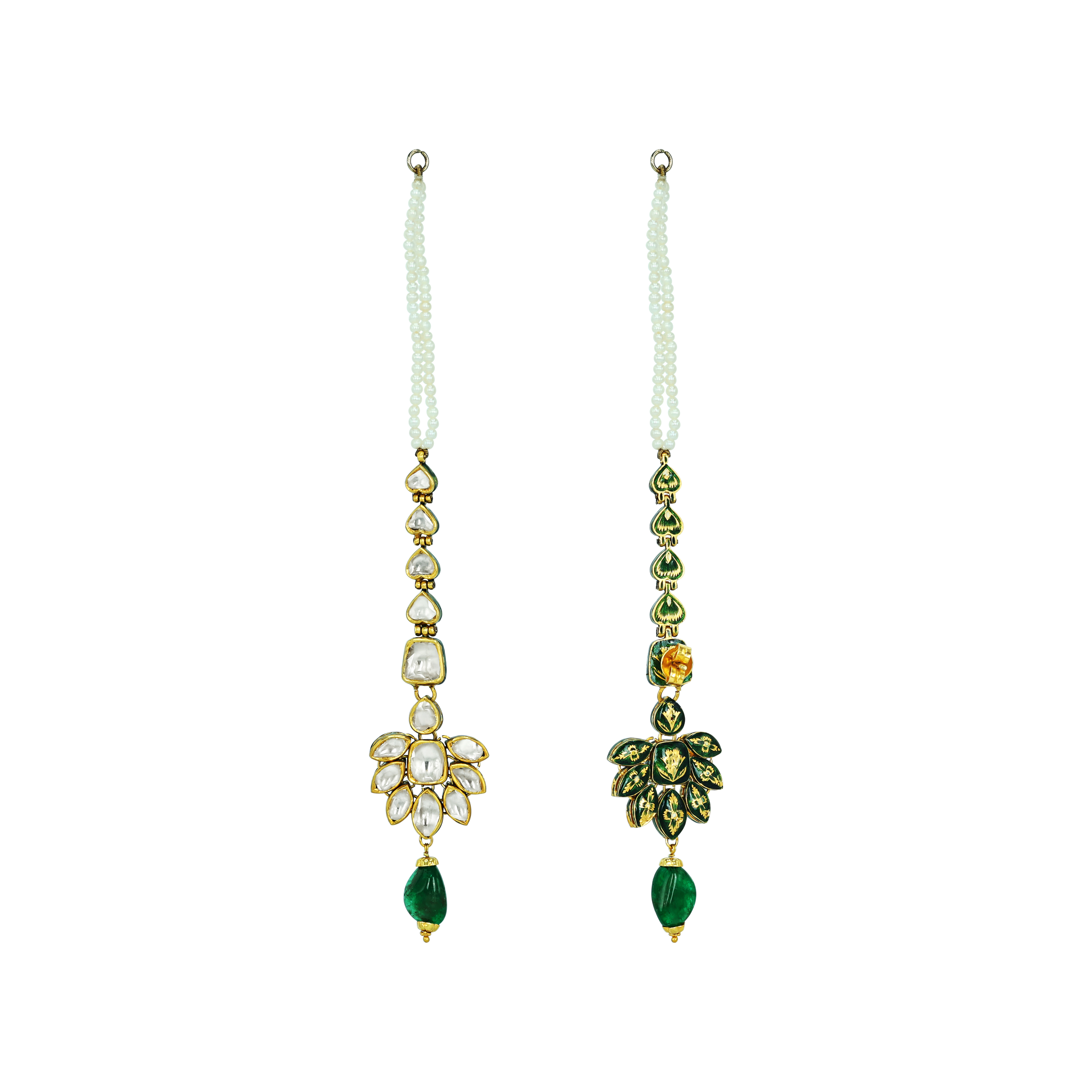 Layered Polki Necklace Set with Emerald Pendant and Kanoti Earrings